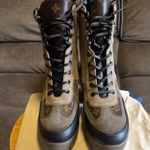 Louis Vuitton Monogram Lace-Up Platform Boots - Brown, Black & Tan